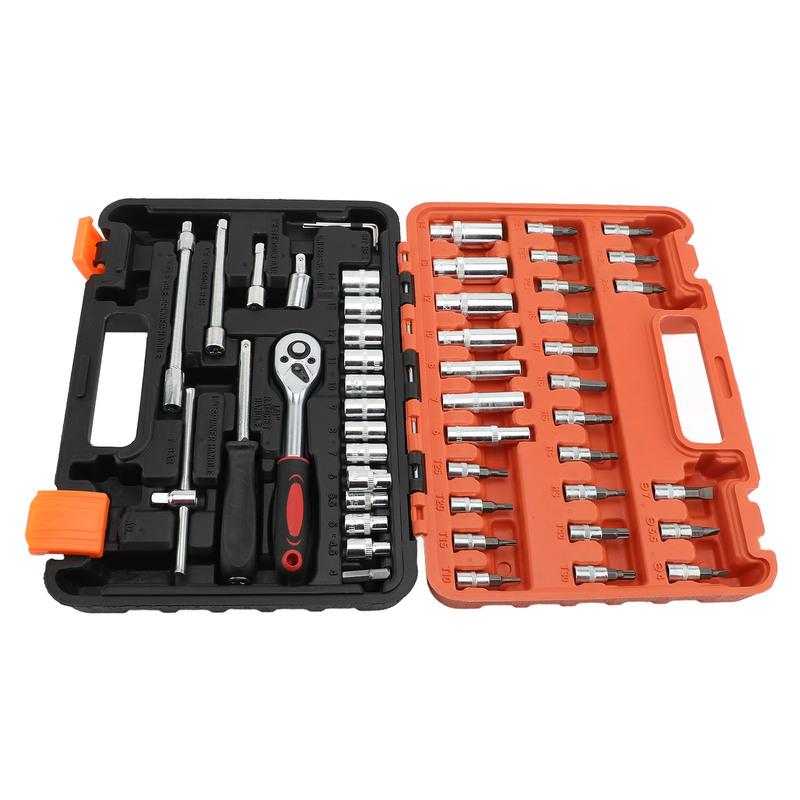 53Pcs Automotive Socket Wrench Set High Hardness Steel Professional Ratchet Car Repair Tool Kit with Storage Box