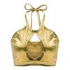 Women's Metallic Design Sexy Slim Halter Camisole Illusory Color Glossy Sparkly Chest Hollow Backless Lace Up Cropped Top
