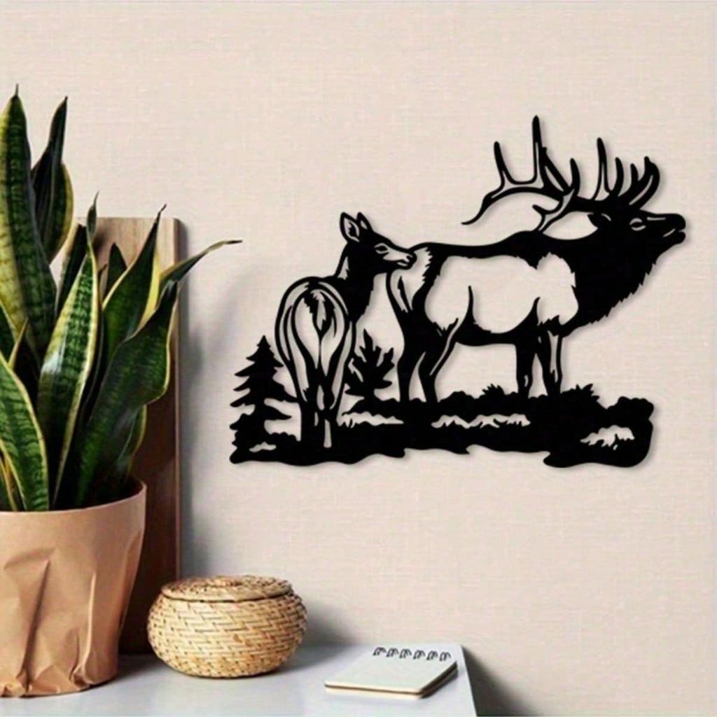 Vintage Elk Forest Metal Wall Art Sculpture Rustic Decor