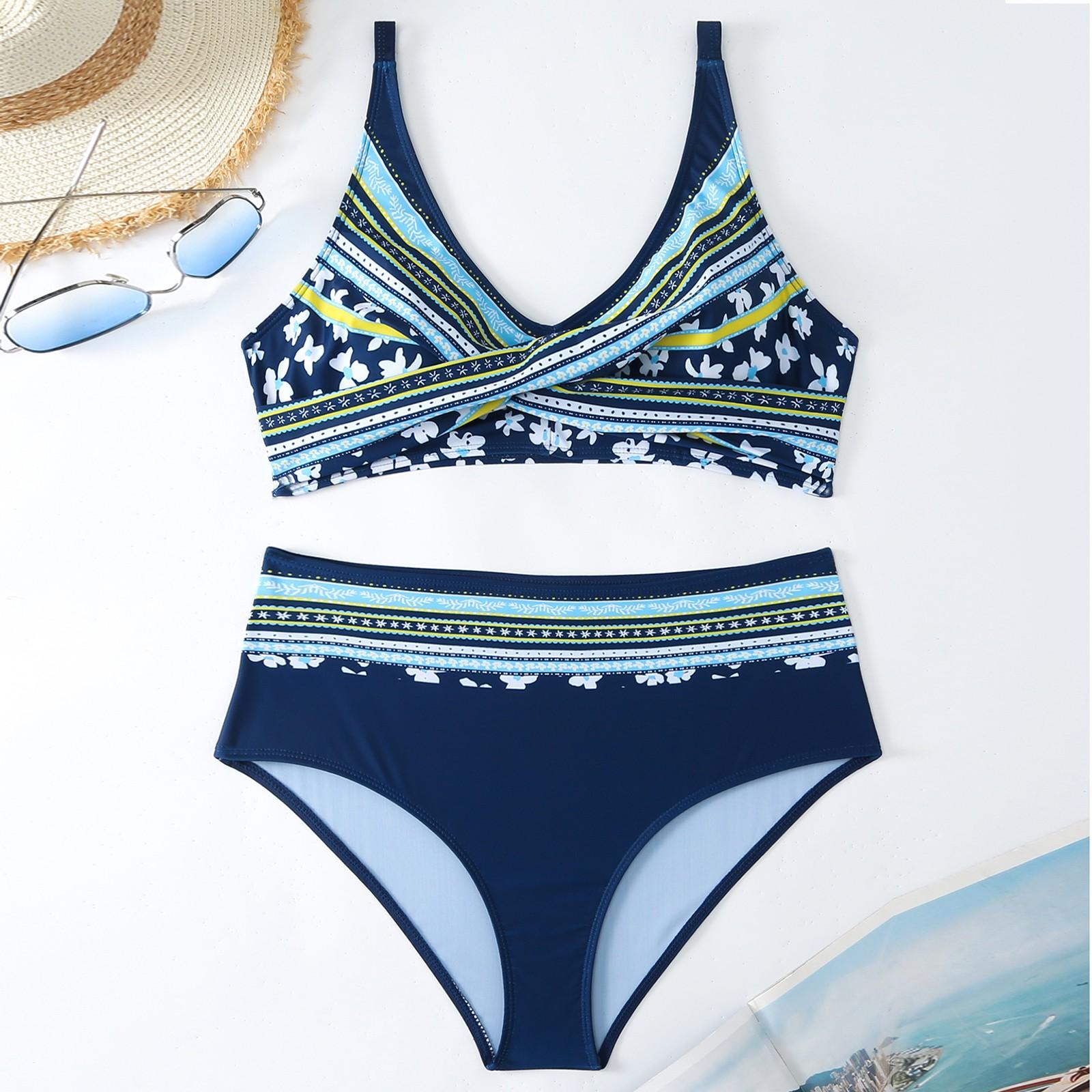 

Женский раздельный модный сексуальный купальник-бикини с принтом и подкладкой для груди без стальных скобок XL циан