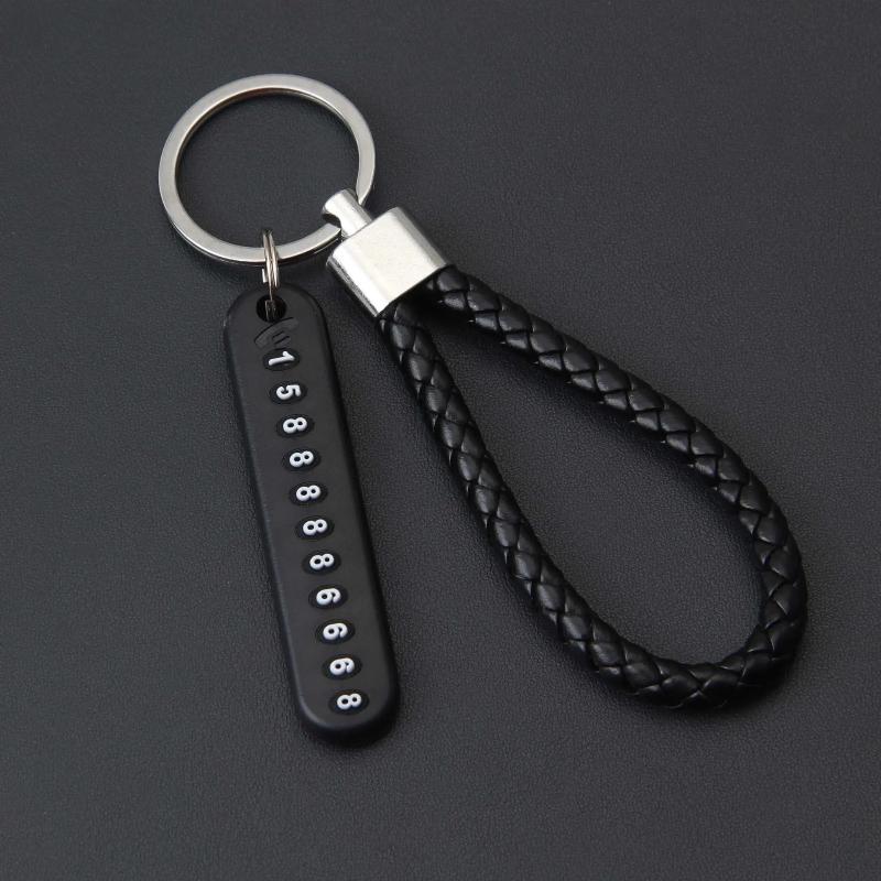 Trendy Diy Mobile Phone Number Plate Pendant Keychain For Men Punk Simple Woven Leather Rope Anti-Lost Car Key Chain Accessories
