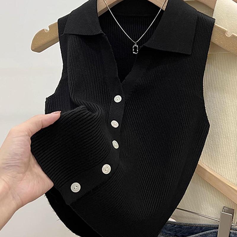 

Корейский однобортный трикотажный жилет женский однотонный лацкан без рукавов тонкий топ