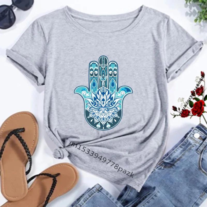 Camisetas con estampado de la mano de Fátima de Hamasa para mujer, camisetas Unisex Harajuku de la mano de Hamsa de la suerte, camisetas negras de manga corta para verano para mujer