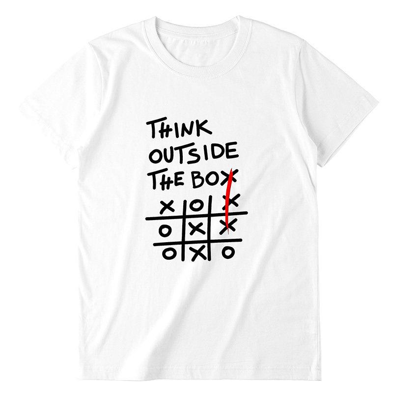 THINK OUTSIDE THE BOX Retro Funny English Printed Tshirt Unisex Loose Niche Symbol Pure Cotton Y2K Harajuku Tee
