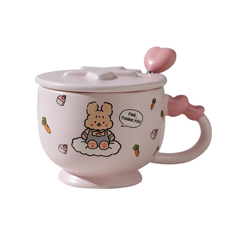 Cartoon Ceramic Cup With Cover, High-Value Household Couple Water Cup Gift Box, Small Gift Idea