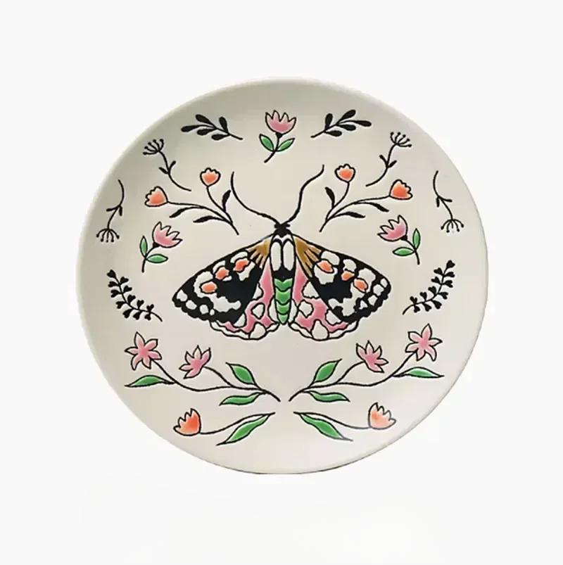 1pcs Nordic Ceramic Picnic Plate Hand-painted Pumpkin Dinner Plates Environmental Picnic Children Tableware Kitchen Supplies