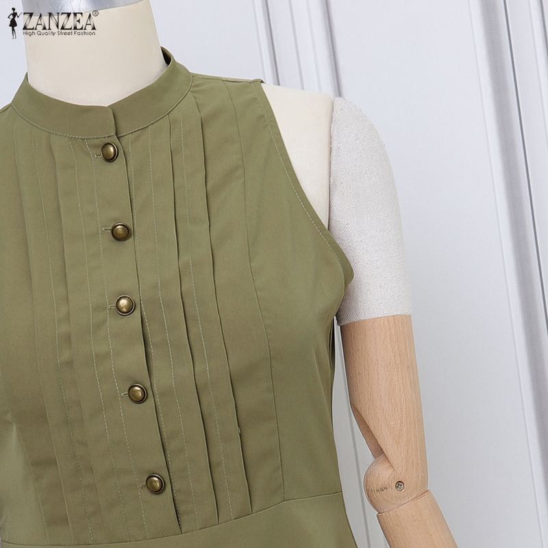 ZANZEA Women Summer Round Neck Casual Sleeveless Short Dress