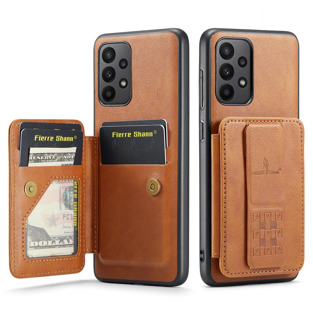 For Samsung Galaxy A23 4G Case Leather+TPU Phone Cover Built-in Magnetic Holder Metal Sheet