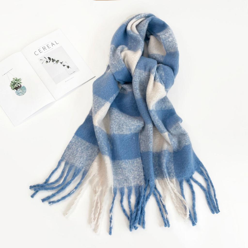 Color plaid scarf women's winter warm scarf mohair thickened long scarf hot shawl