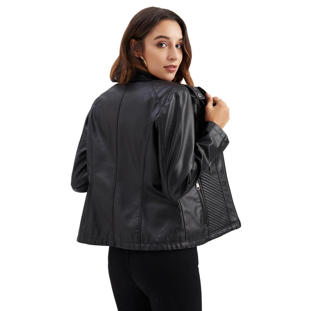 Women's Autumn & Winter Casual Leather Jacket - Simple European/American Trend Thin Coat, Long Sleeve Motorcycle Style