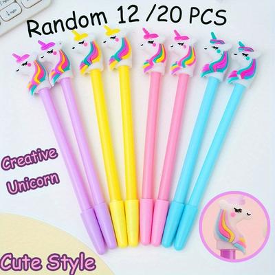 12/20 PCS Bright-colored Cartoon Unicorn Shape Gel Pens 0.5mm Black Dreamy Fancy Cute Style Student Stationery Party Gifts,Graduation Back To School.