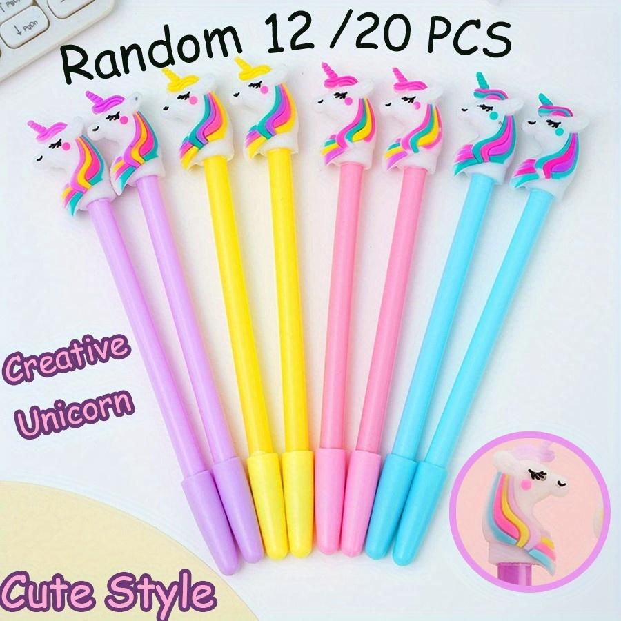 12/20 KS Jasně barevné kreslené gelové tužky ve tvaru jednorožce 0,5 mm Černá Snový Fantazijní Roztomilý Styl Studentské Psací Potřeby Party Dárky, Promoce Zpět do školy.