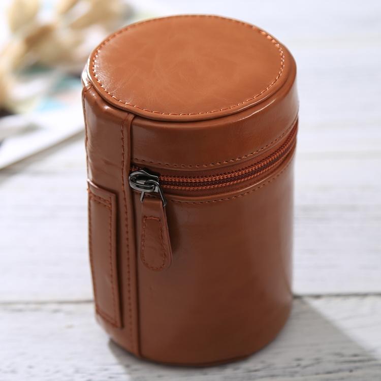 

Medium Lens Case Zippered PU Leather Pouch Box for DSLR Camera Lens, Size: 13x9x9cm коричневий