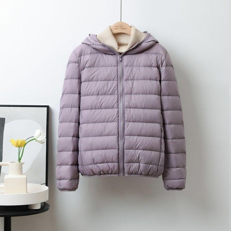 Double-layer fabric Lightweight women's hooded stand-up collar Winter duck down jacket Slim fit