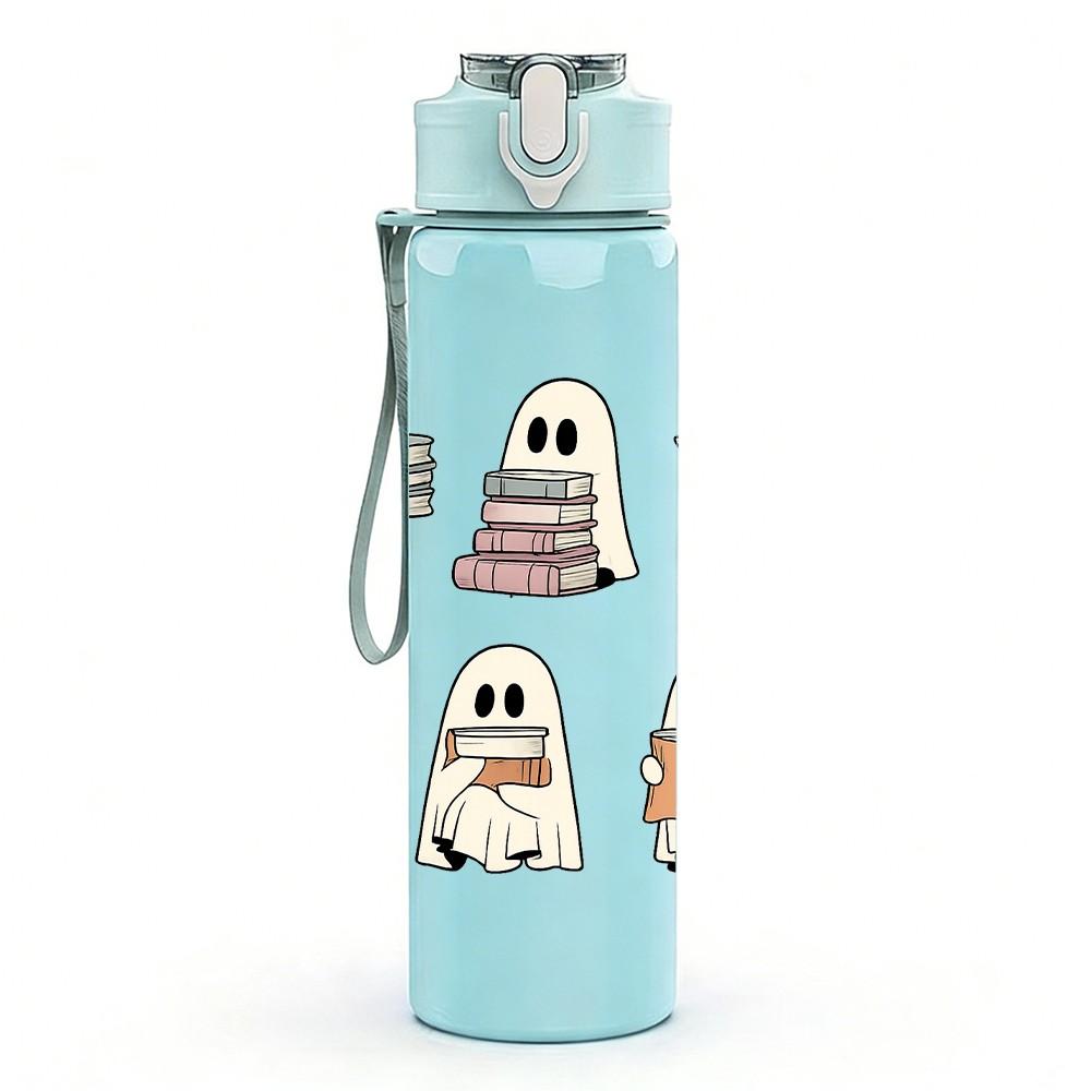 1PC Cute Little Ghost Group 750ml Color Plastic Sports Water Bottle Leakproof Flip Straw Lid Suitable for Sports Office Home Use