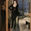 Large Size Hepburn Style Lace Dress Women's Summer Irregular Split Suspender Skirt Fat MM Belly Covering Thin Skirt