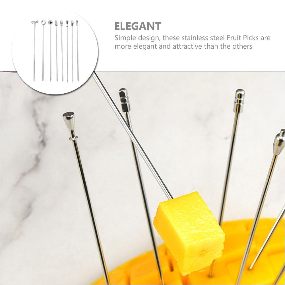 8 Pcs Metal Fruit Needle Cocktail Stirrers Fine Toothpicks Swizzle Sticks for Cocktails Stainless Steel