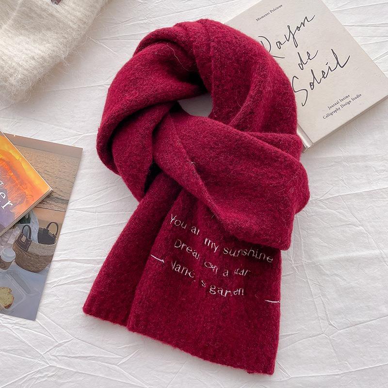 Winter new letter wool knitted small scarf women's warm versatile thickened neck protection scarf