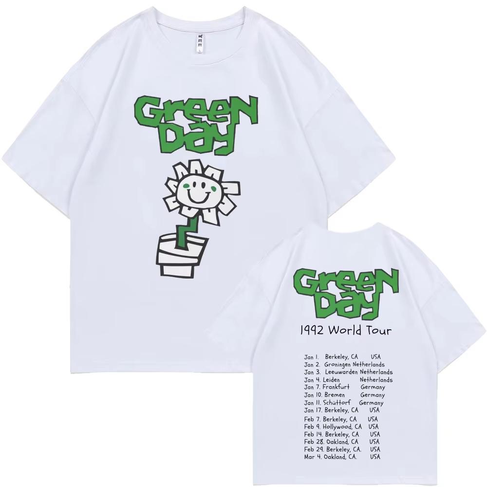 Best Famous Punk Band Green Day 1992 World Tour T Shirts Men's Vintage Gothic Rock Tshirt Women Cotton Oversized T-shirts