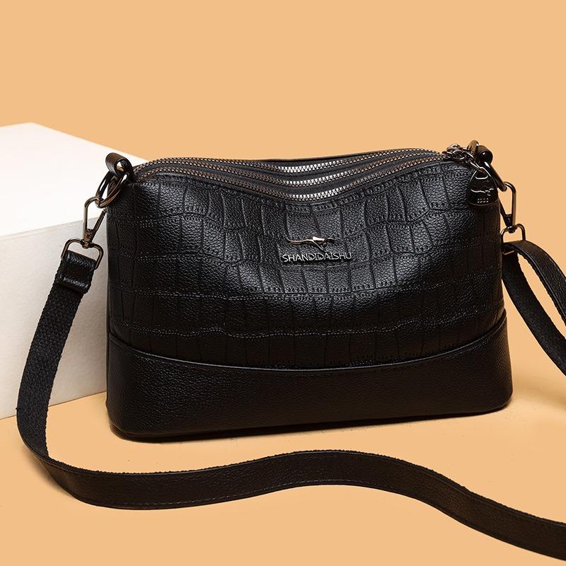 Small Bag Women's New Fashionable Three-layer Soft Leather Mother Bag Simple Casual Versatile Shoulder Messenger Bag