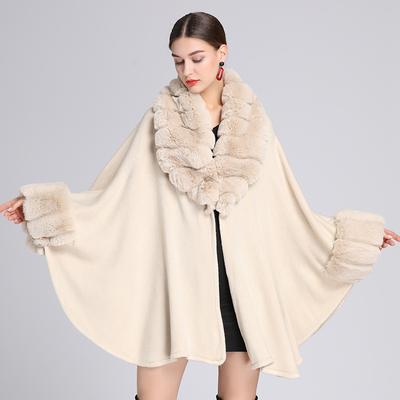 Winter Women's Shawl Cape Fur Collar Large Size Knitting Temperament Elegant Cardigan Loose Jacket