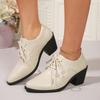 Spring and Autumn New European and American Large-size Thick-heeled Strap-up Pointed Single Shoes