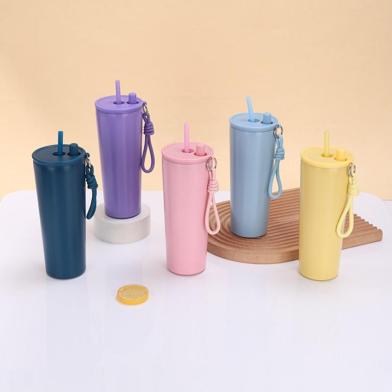 Stainless Steel Vacuum Insulated Travel Mug With Handle Straw 710ml Double Wall Car Cup Outdoor Office Commute