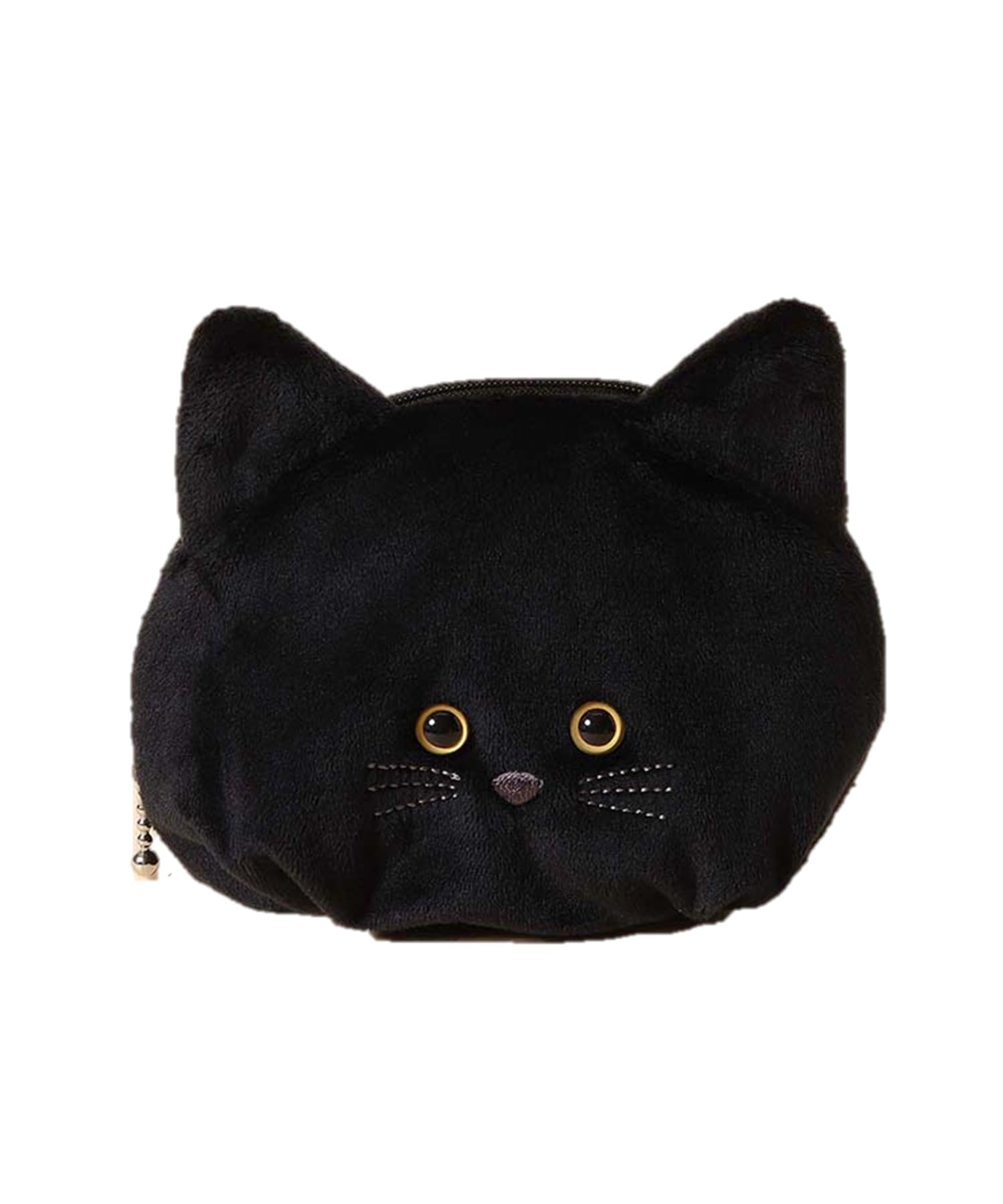 BleuBleuet Cat Fluffy Freestanding Pouch for Small Items, Cosmetics, and Makeup - Perfect for Commuting, School, Travel, and Outings (Black)