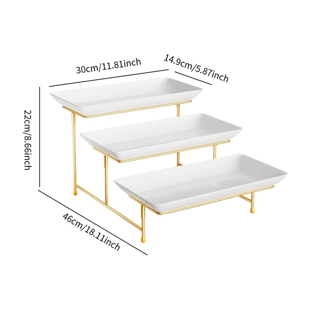 3 Tier Rectangular Serving Platter Stand Set Porcelain Fruit Dessert Display Tray for Home Party Wedding Cupcake Display Stand