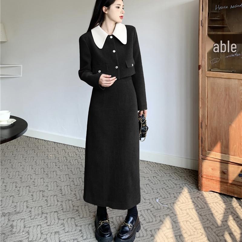 Autumn/Winter 2025 Corduroy Two-Piece Set for Plus Size Girls - Slimming & Stylish