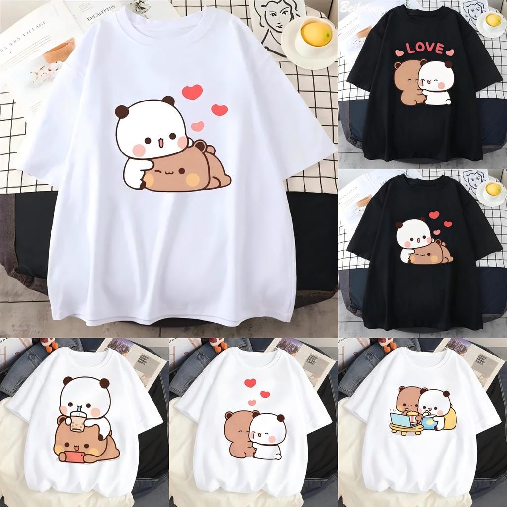 Cute Bear LOVE T Shirt Women Bubu Dudu Couple Tops Tee Summer Short Sleeve Tshirts FeUnisex Korean Casual Girl Tshirt Camisetas
