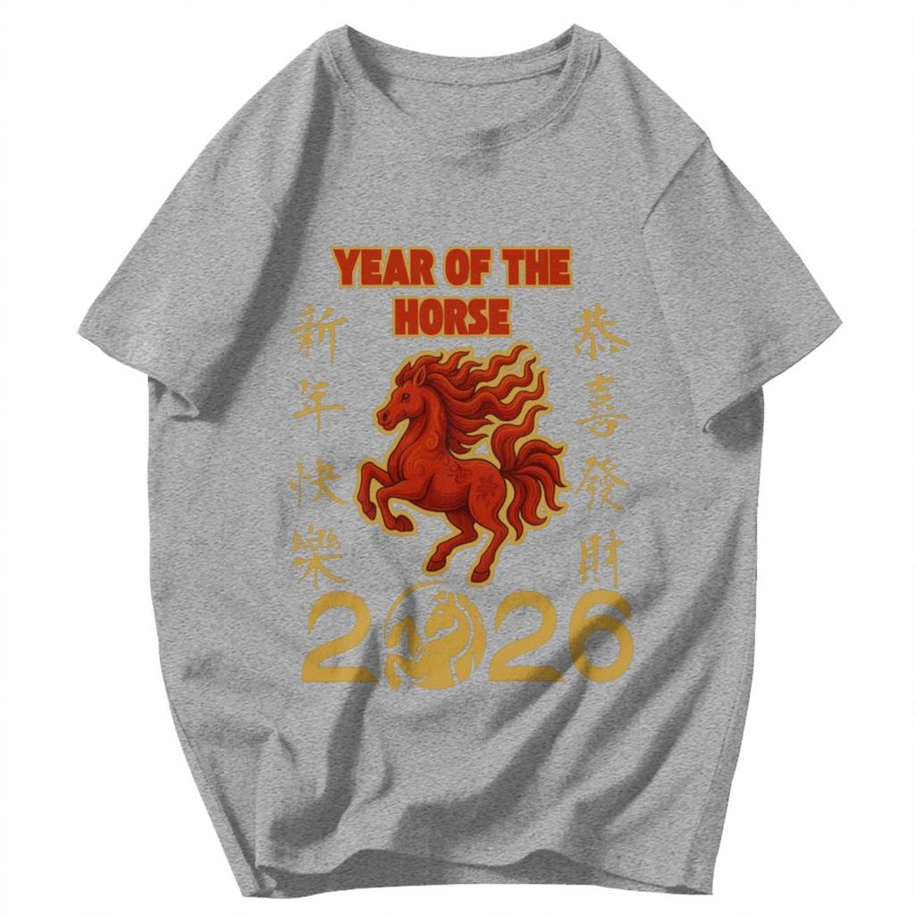 Herren T-Shirt 2026 Feuerpferd Chinesisches Neujahr Pferd Trendige Geschenke Y2K Grafik Rundhals Unisex Kleidung T-Shirts