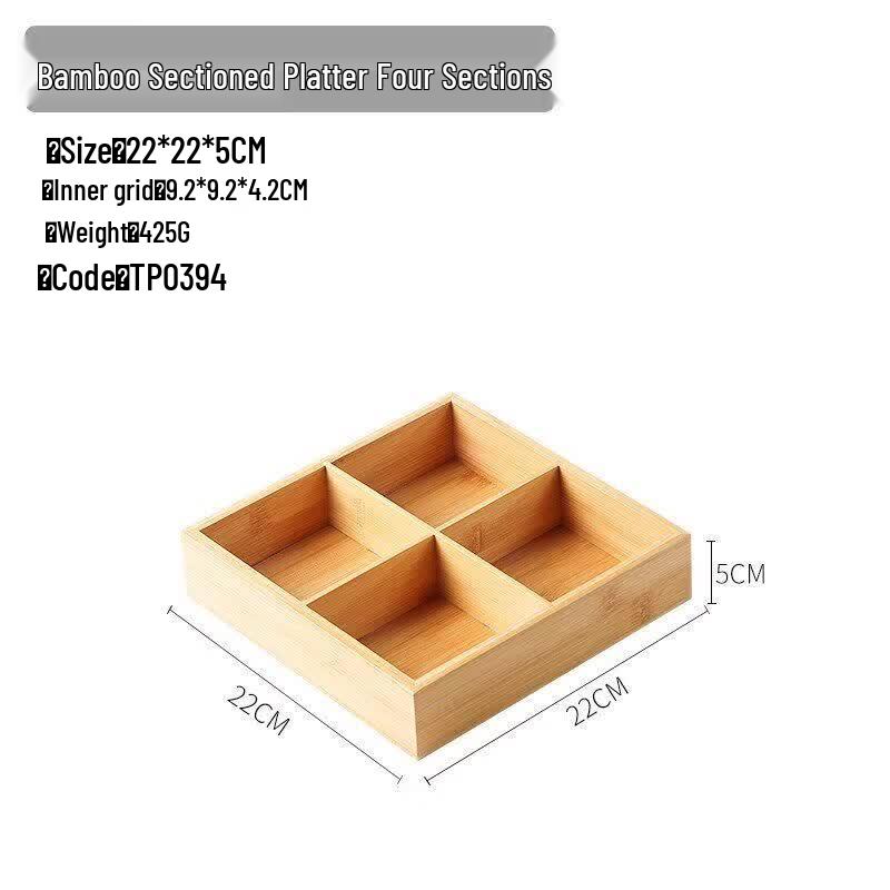 Wooden Multi-Grid Serving Tray for Tea and Snacks