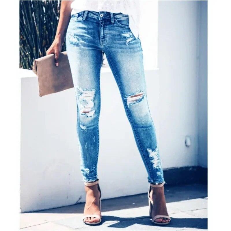 2026 Damen High Waist Jeans Schlank Loch Sexy Denim Hose Lässig Mode Streetwear Hosen Stretch Hosen Pantalon 30205