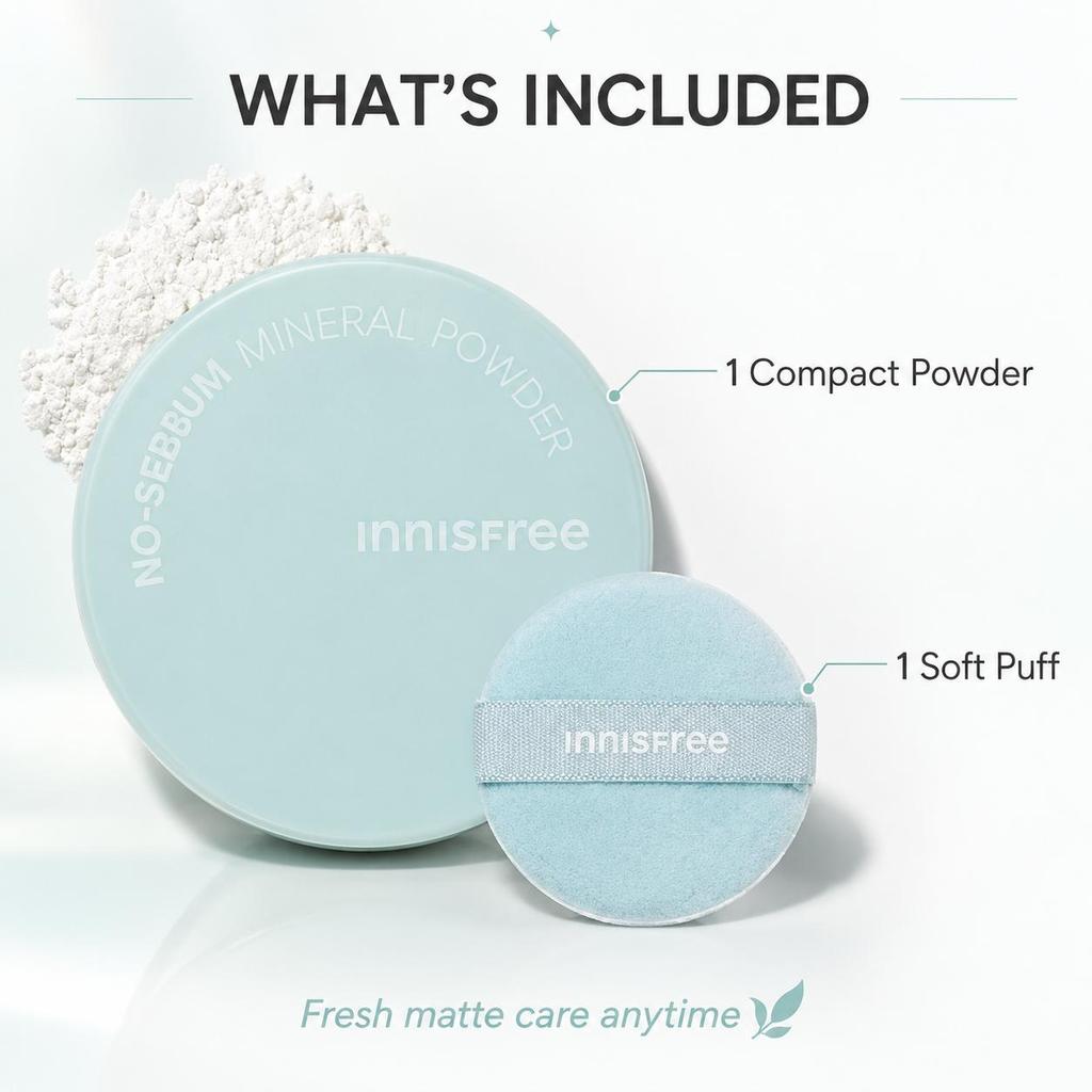 Innisfree No Sebum Mineral Powder, 5g, Oil-Absorbing Loose Setting Powder for Shine Control
