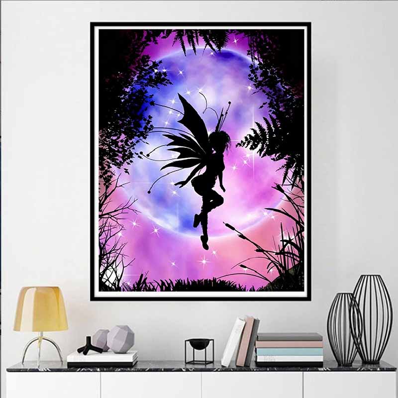 Disney 5D DIY Diamond Painting Elf Silhouette Illustration Full Round Diamond Mosaic Cartoon Cross Stitch Art Painting for Home Decoration