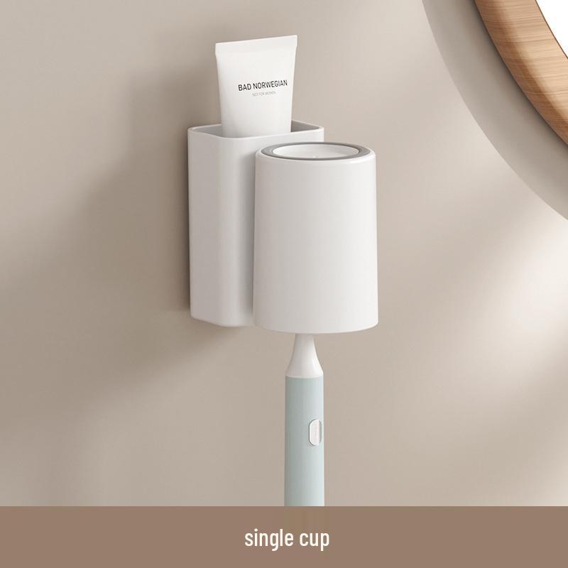 Wall-Mounted Toothbrush & Tooth Cup Holder Set - Punch-Free Installation, Home Storage Solution