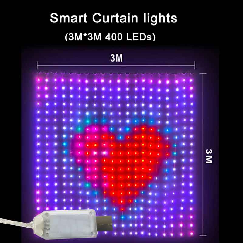 Smart Curtain Lights Bluetooth App Remote Control LED String RGB Fairy Lights DIY Living Room Window Bedroom Decoration Gift