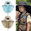 Solar Cooling Fan Hat Wide Border Children Hat Sun Protection Fishing Hat for Hiking Camping Fishing Activity