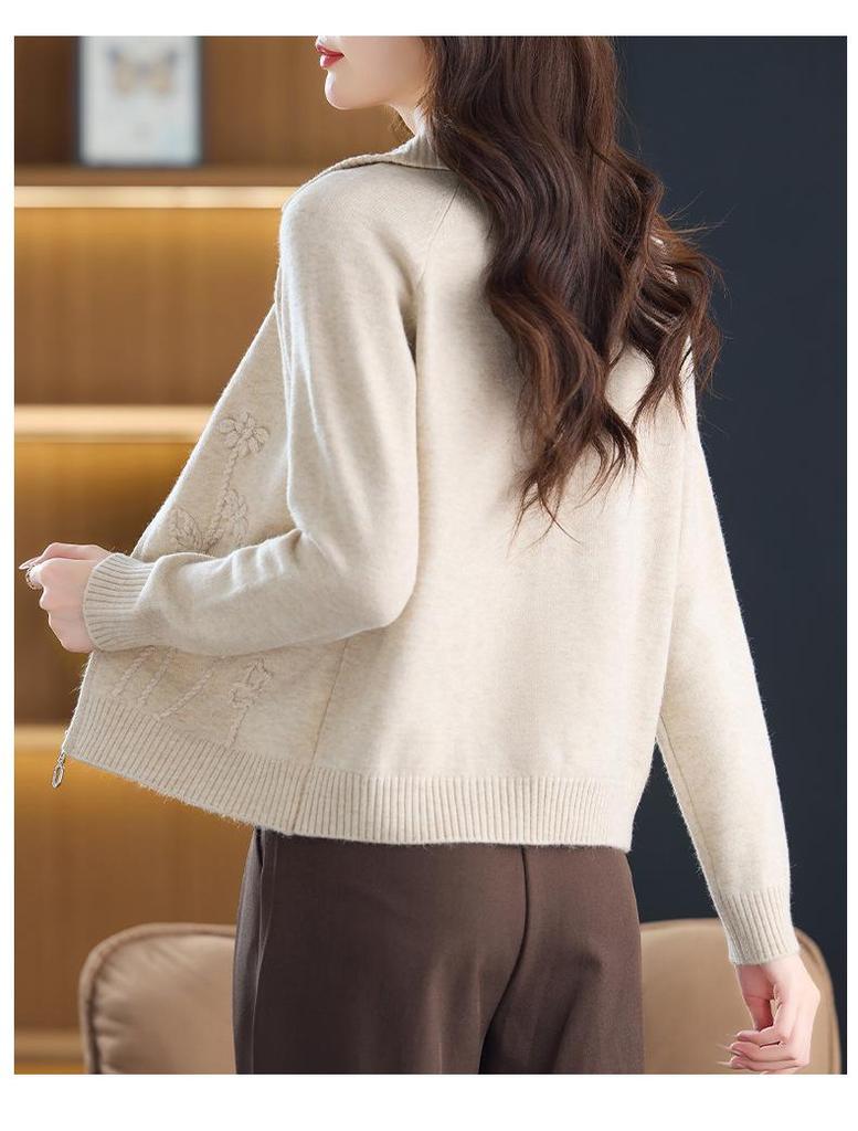 Women's Short Cardigan Sweater - 2025 Spring/Autumn Fashion, Loose Knitted Zipper Jacket for Moms