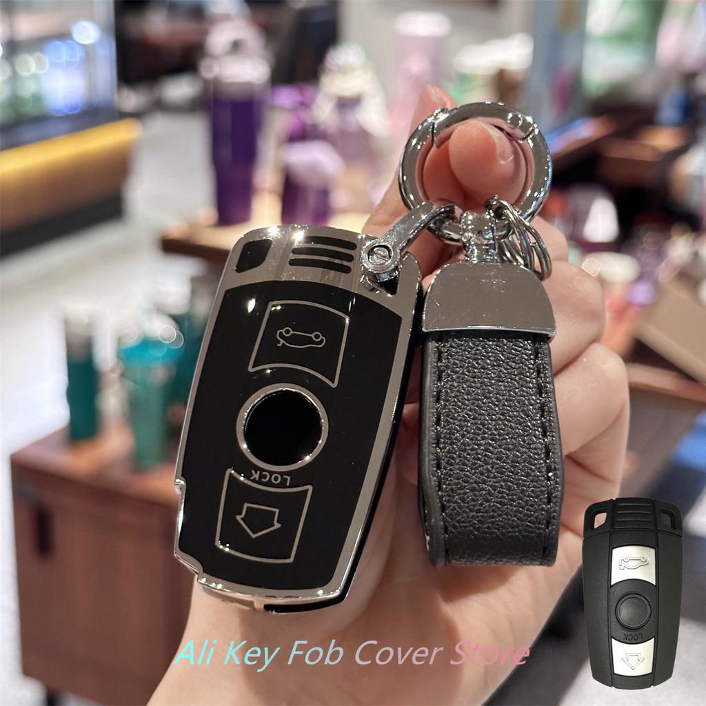 Key Fob Cover with Keychain Lanyard for BMW 1 3 5 Series E90 E92 E93 X5 X6 Z4 E90 Keyless Entry Key Fob Case Cover