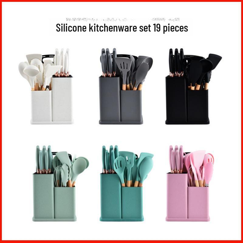 Set de Utensilios de Cocina de Silicona con Grano de Madera de 11 Piezas - Utensilios de Cocina Antiadherentes y Resistentes al Calor