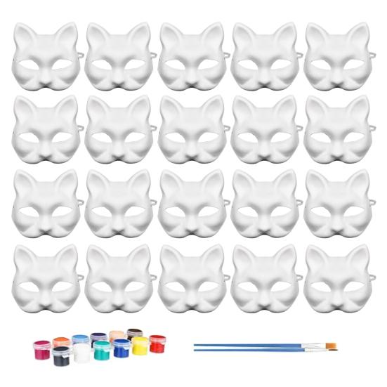 20 Pcs Face Cushion Kit Fox Cat Face Cushion DIY Halloween Masquer Set with Paint And Brush Make-up Party Prop for Dancing Party