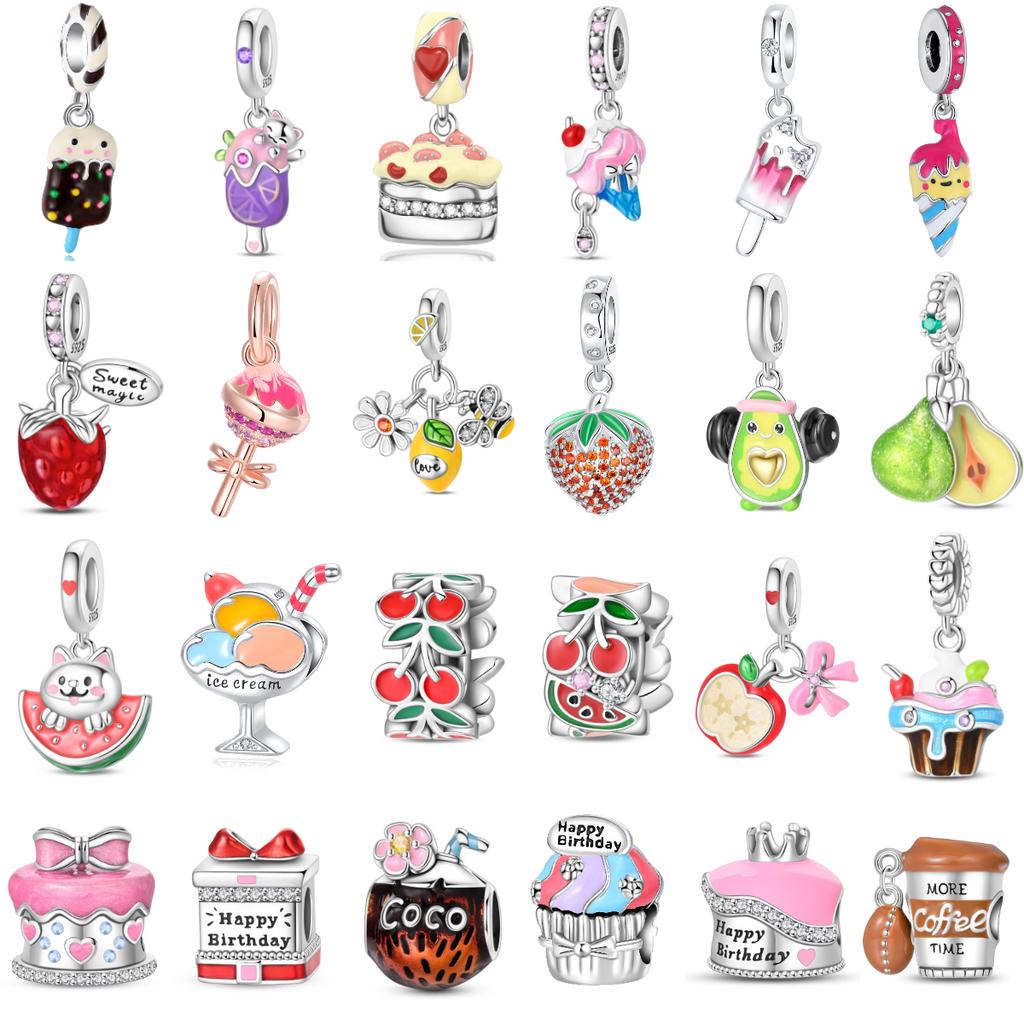 New Original Copper Summer Charms Cake Fruit Ice Cream Candy Beads For Necklace Diy Bracelet Present Jewellery