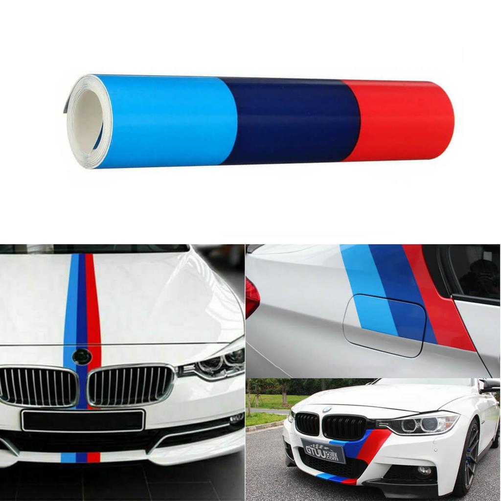 MLKQ6 Car Sticker M Color Stripes Rally Side Hood Racing Motorsport Vinyl Decal Sticker Strip Bumper Engine Cover For BMW 117"/4.5m
