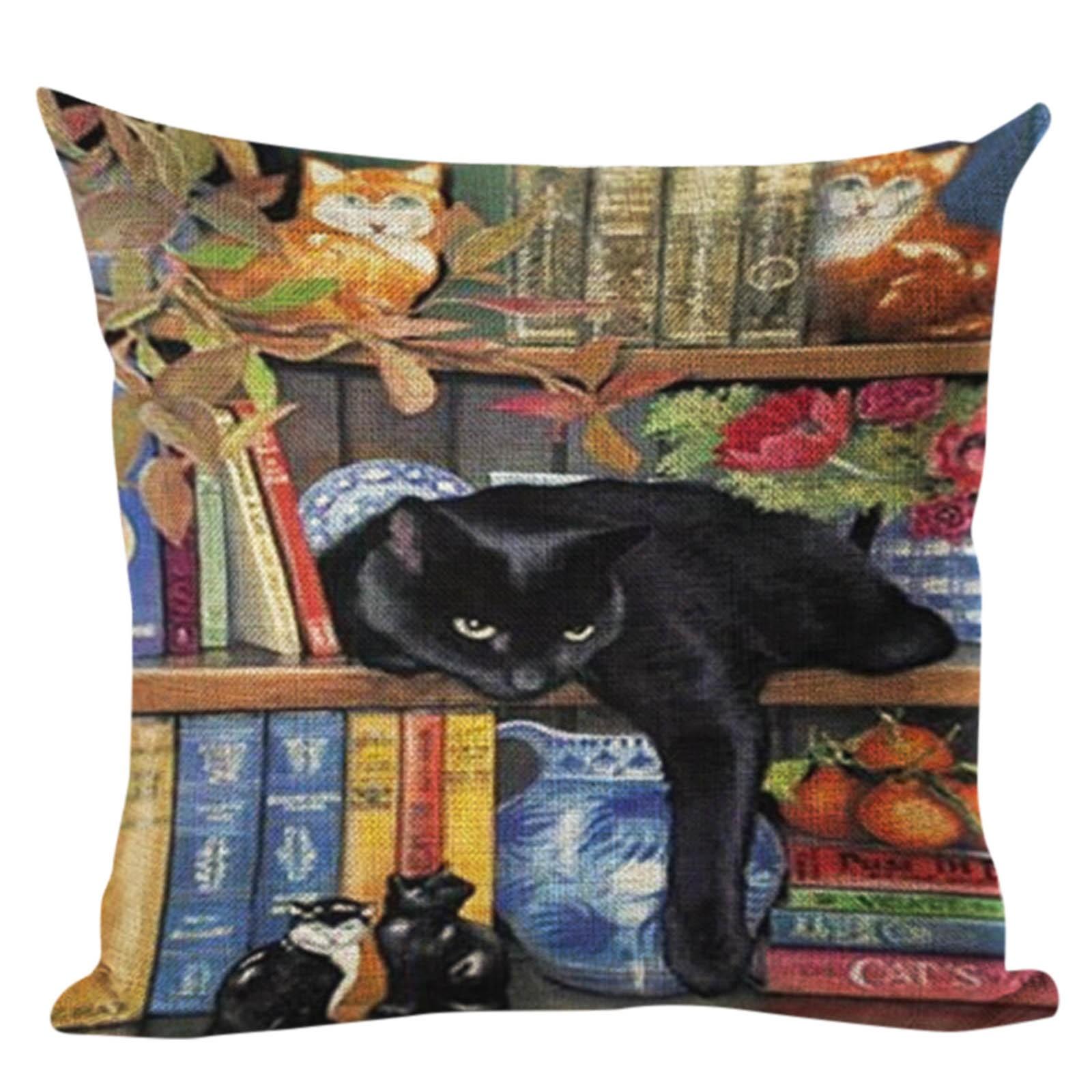 

(SU)1 шт., наволочка с милым принтом кота, наволочка, винтажный стиль, ретро стиль, кошки One size