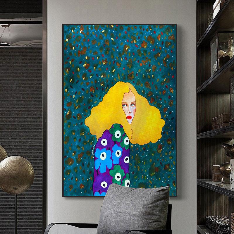 Abstract Flowers Girl Hair Wall Art Canvas Painting Bird Nordic Poster Art Prints Wall Pictures for Living Room Vintage