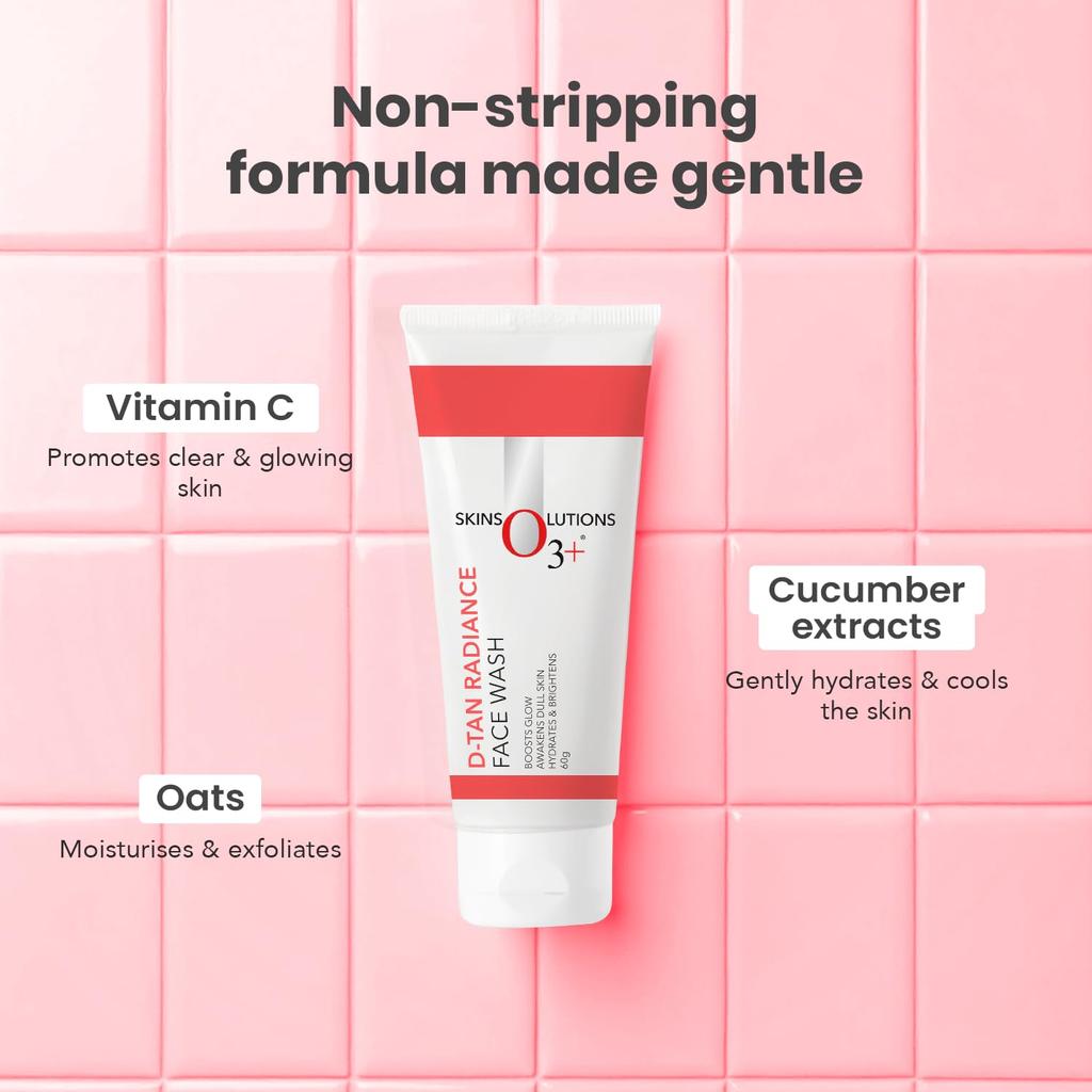 O3+ D-Tan Radiance Gesichtswaschgel 60g 1er-Pack Mit Vitamin C Für Strahlende Haut Und Tiefenreinigung