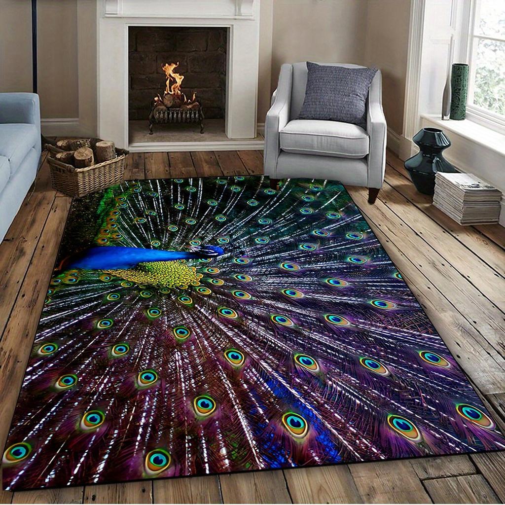 Peacock Pattern Carpet, Washable Polyester, Hand Washable, Suitable for Living Room, Indoor and Outdoor Use, Home Decoration