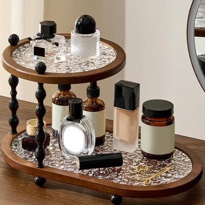 Organizzatore da Bagno a 2 Piani, Scaffale Retro per Profumi e Skincare, Organizer per Trucco da Scrivania